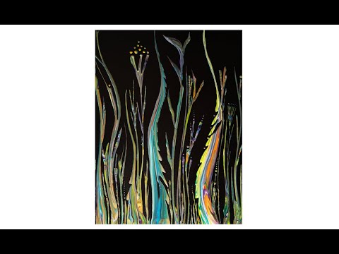 #7966 Contemporary Art Weeds Shovel Applied Fluid Acrylics 4.14.2021intuitive art