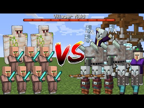 VILLAGER Raid (7 Waves) vs Pillager Outpost - Minecraft Mob Battle