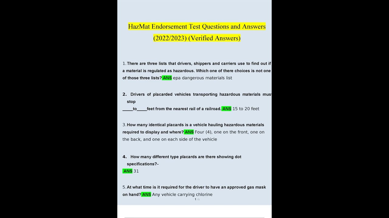 HazMat Endorsement Test Questions and Answers 2022/2023 Verified Answers