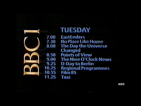 BBC1 link, menu, weather & PIF announcer Tim Nicholls 6th May 1985