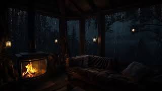 Rainy Forest Cabin with Warm Fireplace | Relaxing Sounds for Deep Sleep and Calm