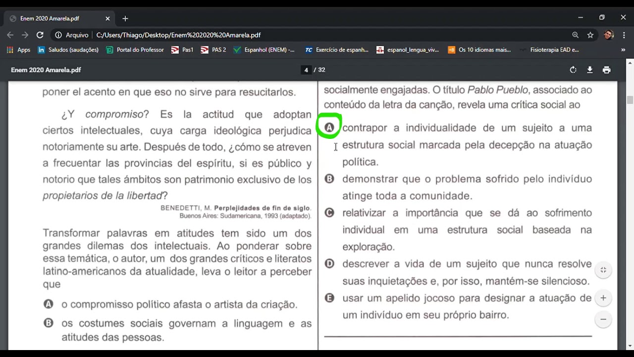 Prova de ESPANHOL do ENEM2020