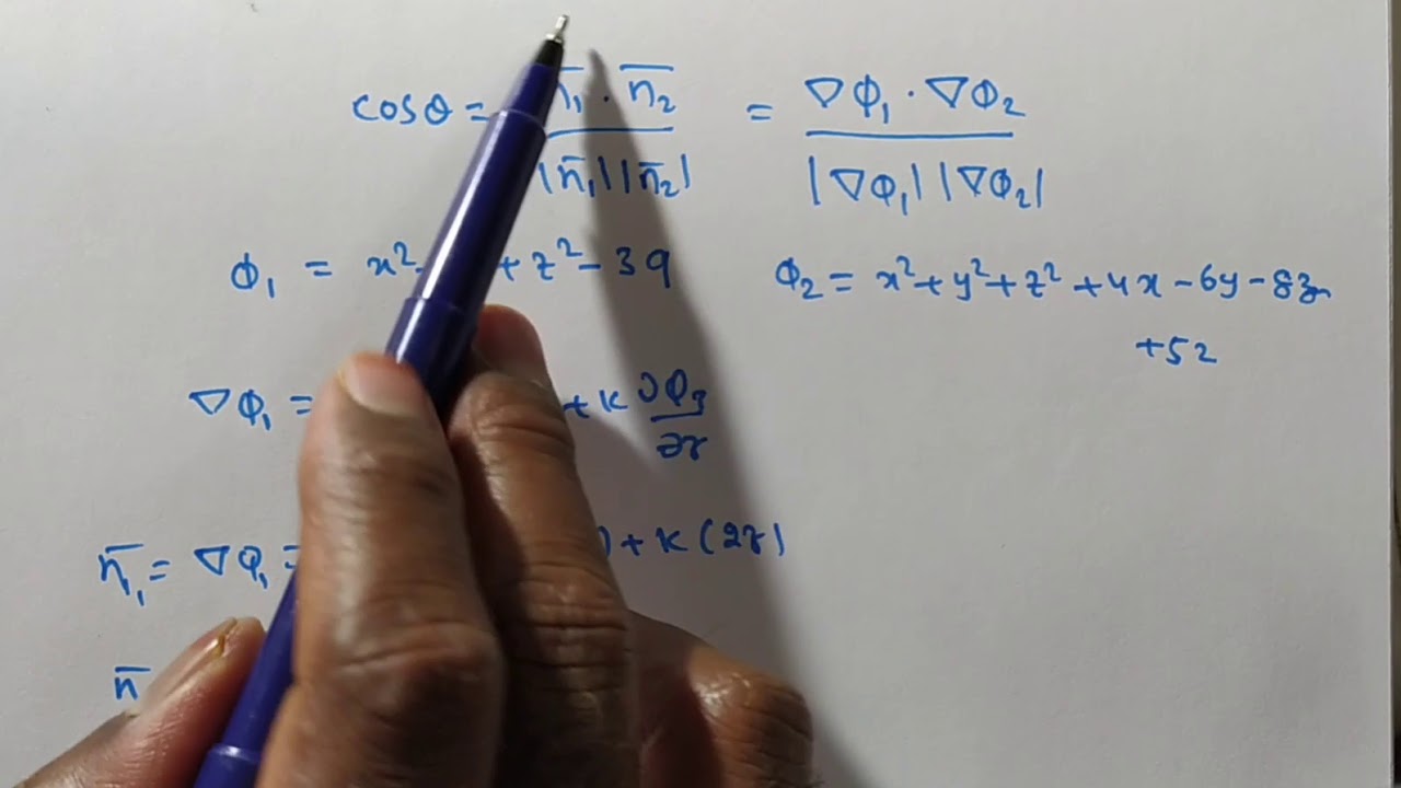 Angle of intersection between spheres / angle between surfaces problem