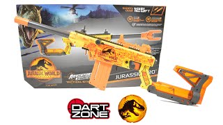 YouTube thumbnail: Adventure Force Tactical Strike Jurassic Pro Ultimate Tranquilizer Dart Blaster REVIEW | Dart Zone