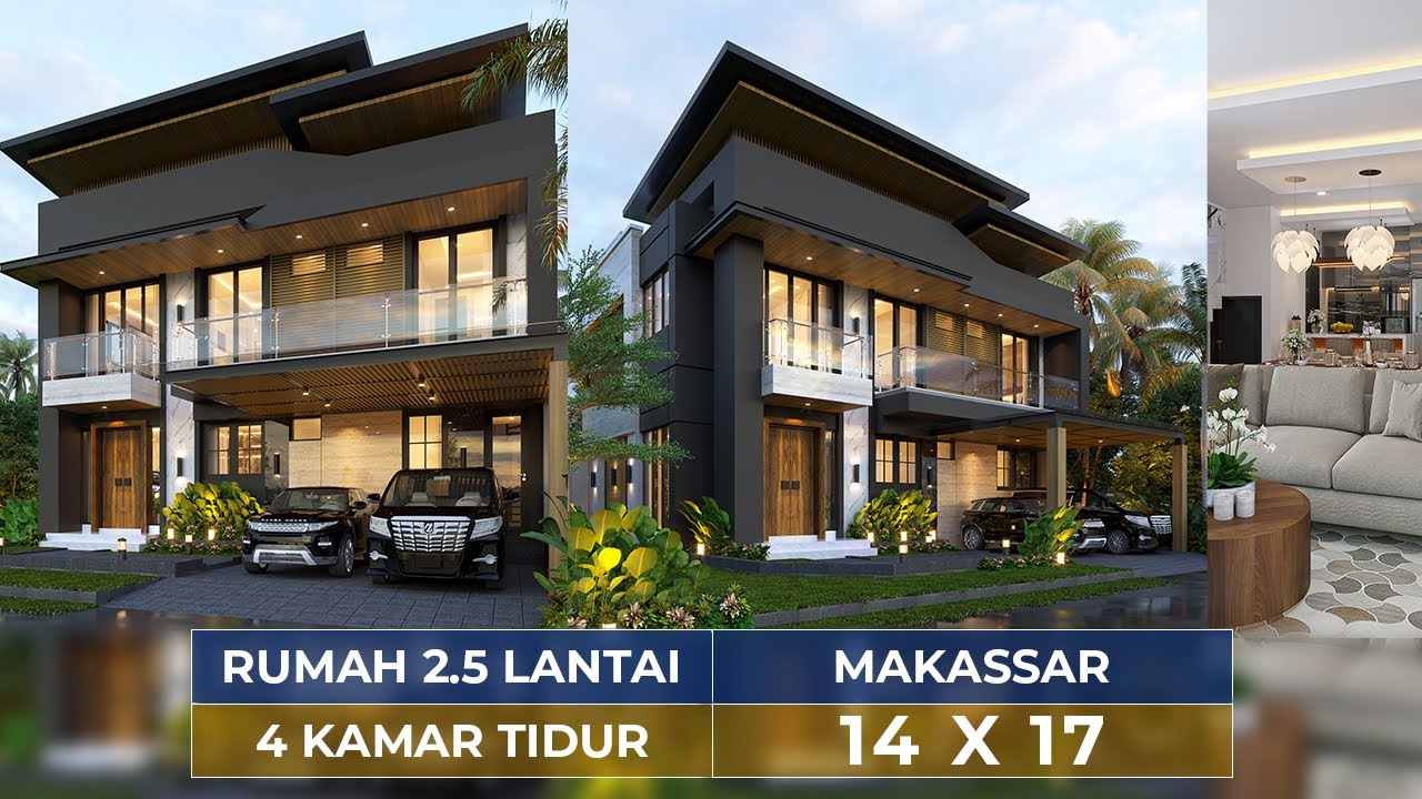 Video 3D Desain Rumah Modern 2.5 Lantai Bapak YGI 1382 - Makassar