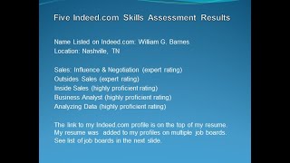 Scores From Indeed.com Skills Assessments (B2B Sales Career)