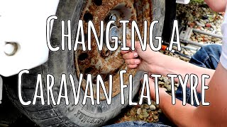 Changing a caravan flat tyre