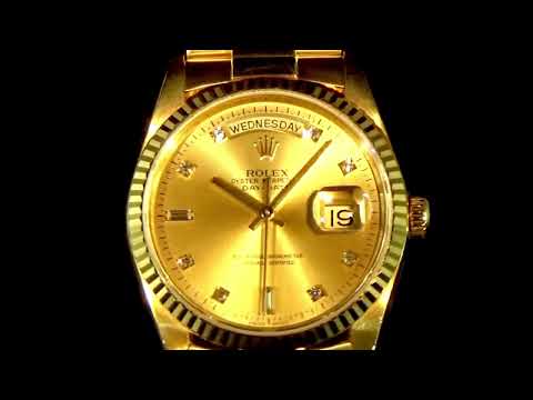 Men's 18k Yellow Gold Rolex Day-Date Automatic Wristwatch with Diamond Dial