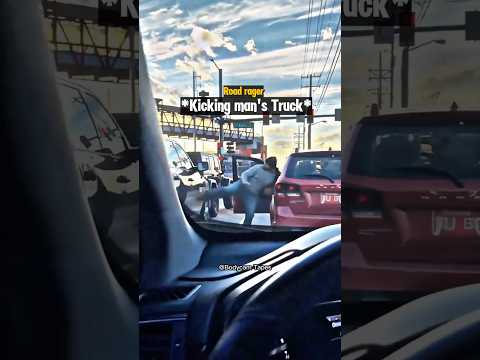 Angry Road Rager Kicks Mans Truck