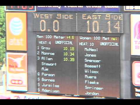 (OFFICIAL) 2011 TEXAS RELAYS MEN 100M PRELIMS HEAT 4 (Cordero Gray)