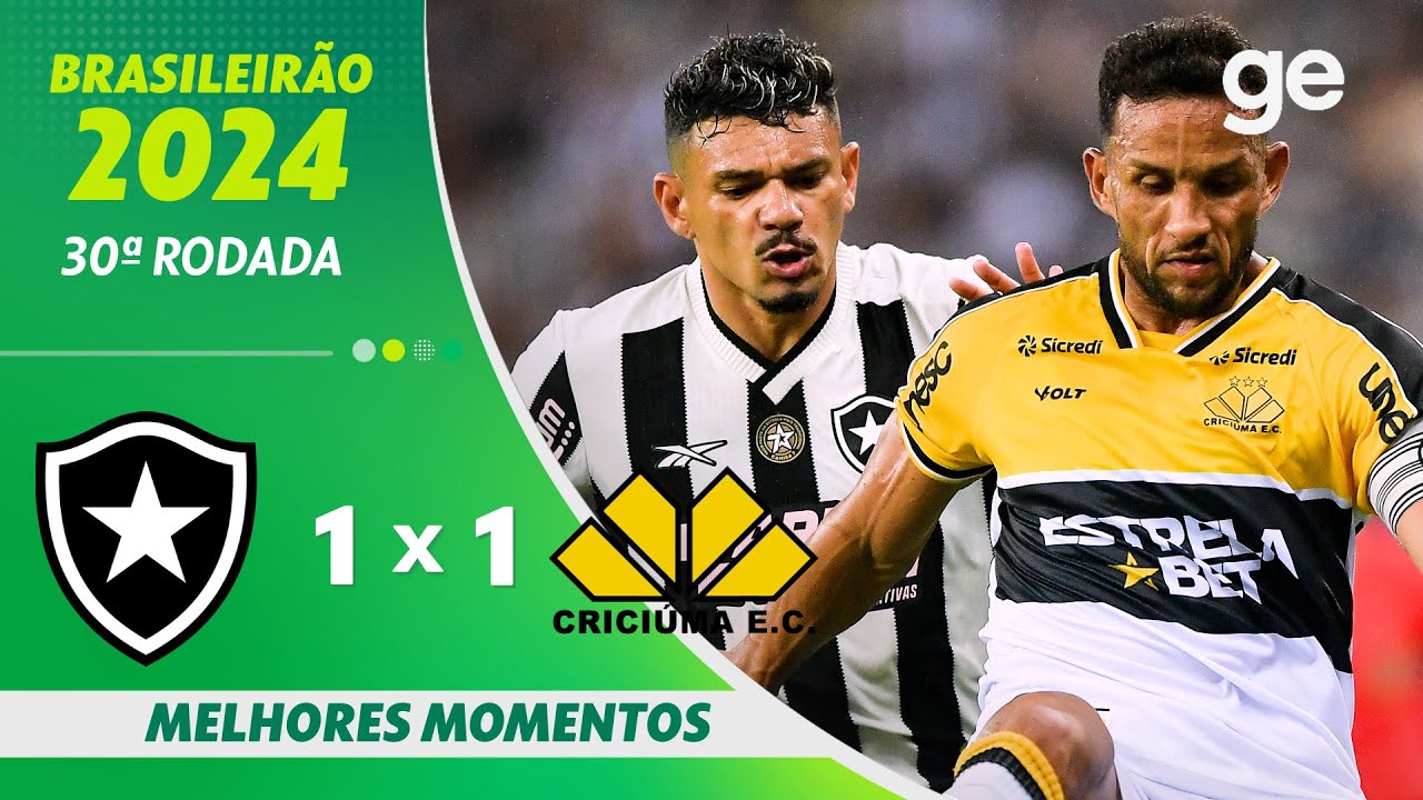 VÍDEO | Gols e melhores momentos do empate do Botafogo com o Criciúma no Maracanã