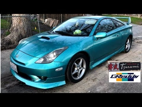 Celica GT-S Greddy front lip and Tsunami hood scoop install