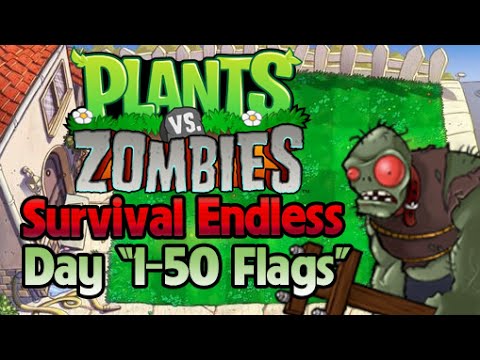 PvZ "Survival Endless: Day": 1-50 Flags (Without Lawn Mower)
