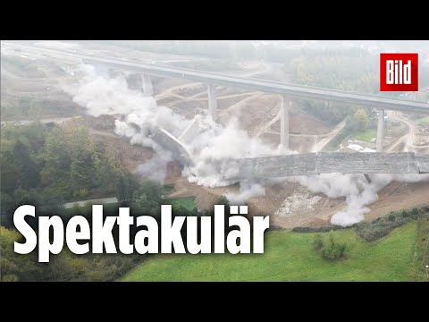 A45: Sprengung der 340 Meter langen Autobahnbrücke bei Siegen