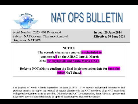 June 2024 North Atlantic oceanic clearance removal update