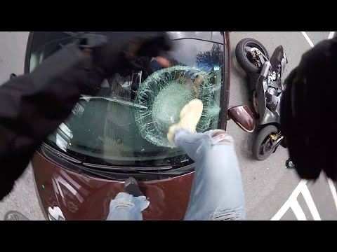 CRAZY BIKER STOMPS WINDSHIELD ( EXPLAINED BY UNCUTMOTOVLOGS )