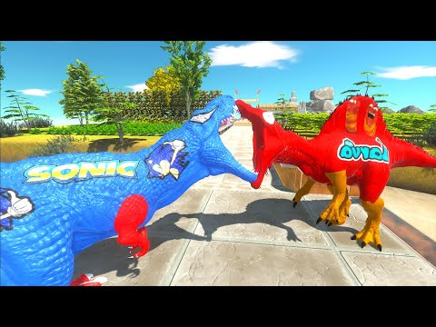SONIC T-REX vs LARVA  SPINOSAURUS DEATH RUN - Animal Revolt Battle Simulator