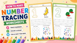 Canva Number Tracing Worksheets Tutorial | Printable Worksheets for preschool & kindergarten #canva 
