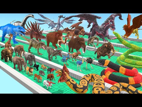 Reptiles Battle - Revolt of Giant Titanoboa vs Dinosaurs vs Wild Animals vs Mammoth Epic Giga T-Rex