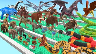 Reptiles Battle - Revolt of Giant Titanoboa vs Dinosaurs vs Wild Animals vs Mammoth Epic Giga T-Rex