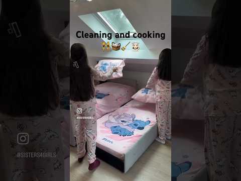 Routine entre sœurs 👯‍♀️🧺 ménage et petit-déjeuner rapide #clean #kidscooking #cleaning #pourtoi