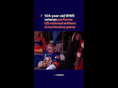 104-year-old WWII veteran performs US national anthem at ice hockey game