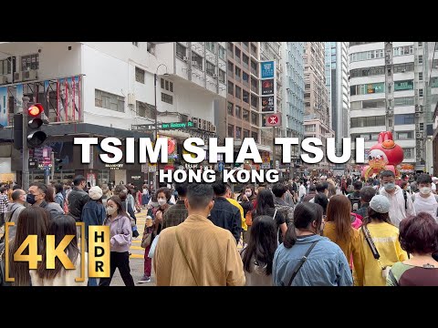 Caminhando em TSIM SHA TSUI e AVENUE OF STARS - o bairro mais lotado de Hong Kong | Kowloon | 4K HDR