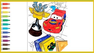 Cars Lightning McQueen Coloring Page for Kids | Easy Disney Cars Drawing & Coloring