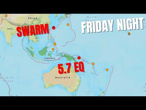 5.7 Earthquake Papua New Guinea region. Ongoing large EQ Swarm Japan area. Friday night update.