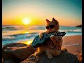 Groovy Beach Cat: The Coolest Feline Jamming at Sunset