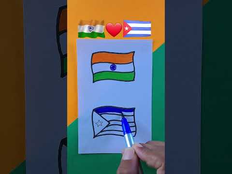 Indian Flag ❤ Cuba Flag || Independence Day Drawing || Republic Day Drawing #shorts #art