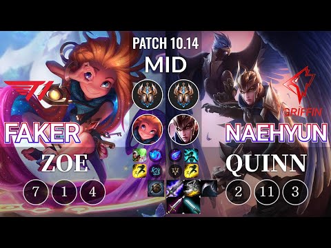 T1 Faker Zoe vs GRF Naehyun Quinn Mid - KR Patch 10.14
