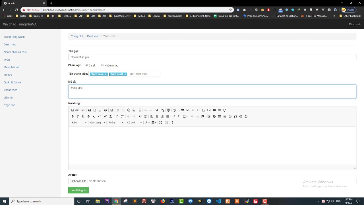 [Đồ án tốt nghiệp] - Website âm nhạc - demo test thêm mới nhóm nhạc