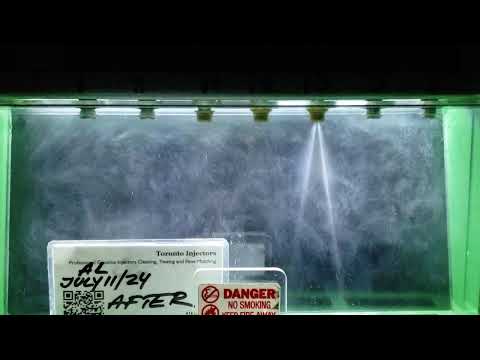 1999 Ferrari F355 3.5L V8 F129C 162613 spray pattern test at Toronto Injectors, after cleaning