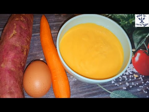 Sweet Potatoe Carrot And Egg Yolk Puree Recipe For 6 + Month's Old Baby And Up.