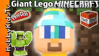 GIANT Play-Doh MINECRAFT STEVE Makeover! Lego Head, Hulk Avenger Smash Surprise Boxes by HobbyKidsTV