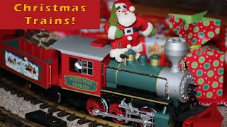 Big Model Trains Around The Christmas Tree And Throughout The House