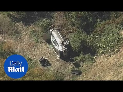 Aerial footage shows aftermath of Tiger Woods crash