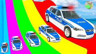 Big and Small Cars vs Slide Colors with Portal Trap – Police Cars Rescue Small Cars – BeamNG.Drive