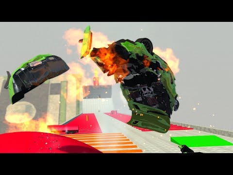 Deadly Descent With Bumps & Ramps - Beamng drive crash tesing real car mods