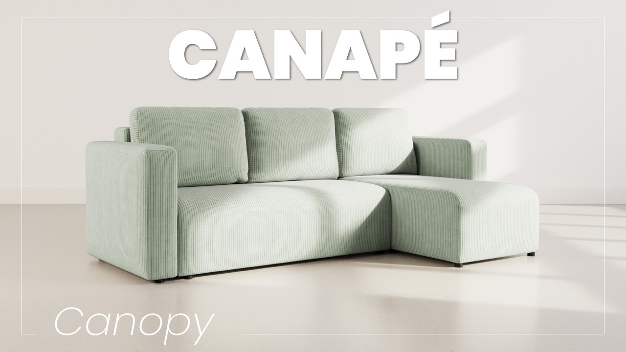Thumbnail video of the produit Canopy - canapé d'angle réversible - 4 places - convertible avec coffre - en tissu texturé