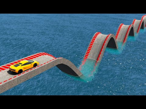 Impossible Growing Wave Bridge Crossing Cars Vs Deep Water - BeamNG.Drive