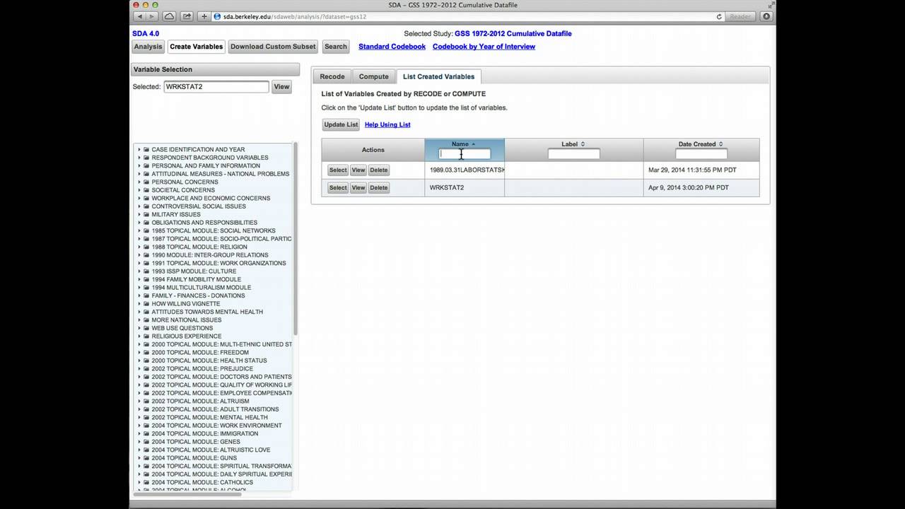 Using the List of Created Variables