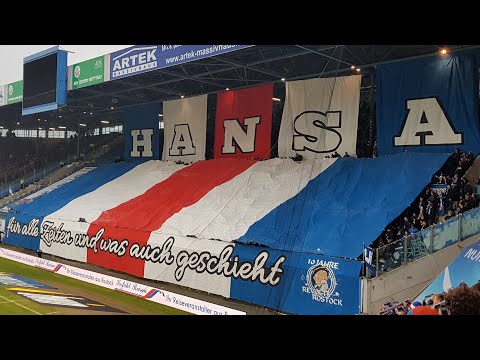 Spiel FC Hansa Rostock gegen Energie Cottbus/ Choreo, Support, Pyro (22.12.2018)