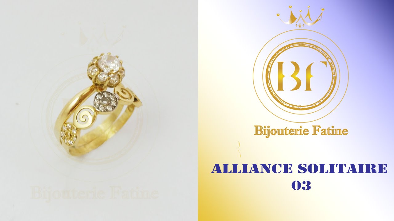 Alliance solitaire 03 forme cercles en or blanc et jaune 18 carat .