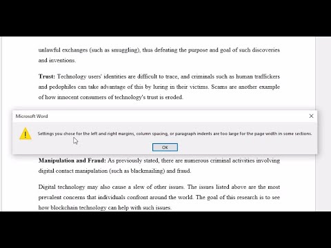 How to solve "Settings you chose for the left and right margins column spacing" MS word