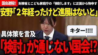 【国会速報!!】財務省/子ども家庭庁「検討します」安野「前から検討してて、２年経ったけど進展ないと」さらに一歩具体策を言及し、検討が通じない国会をつくる安野氏【安野貴博/チームみらい/高市早苗】