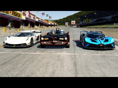 Batmobile 1966 vs Bugatti Bolide vs Koenigsegg Jesko at Old SPA
