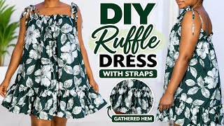 DIY Ruffle Dress with Straps | Easy Sewing Tutorial with Gathered Hem