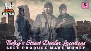 GTA: Online. • Daily Street Dealer locations. • 2 June, 2024. • Sell product, make money. • 🌴🧪💊💰